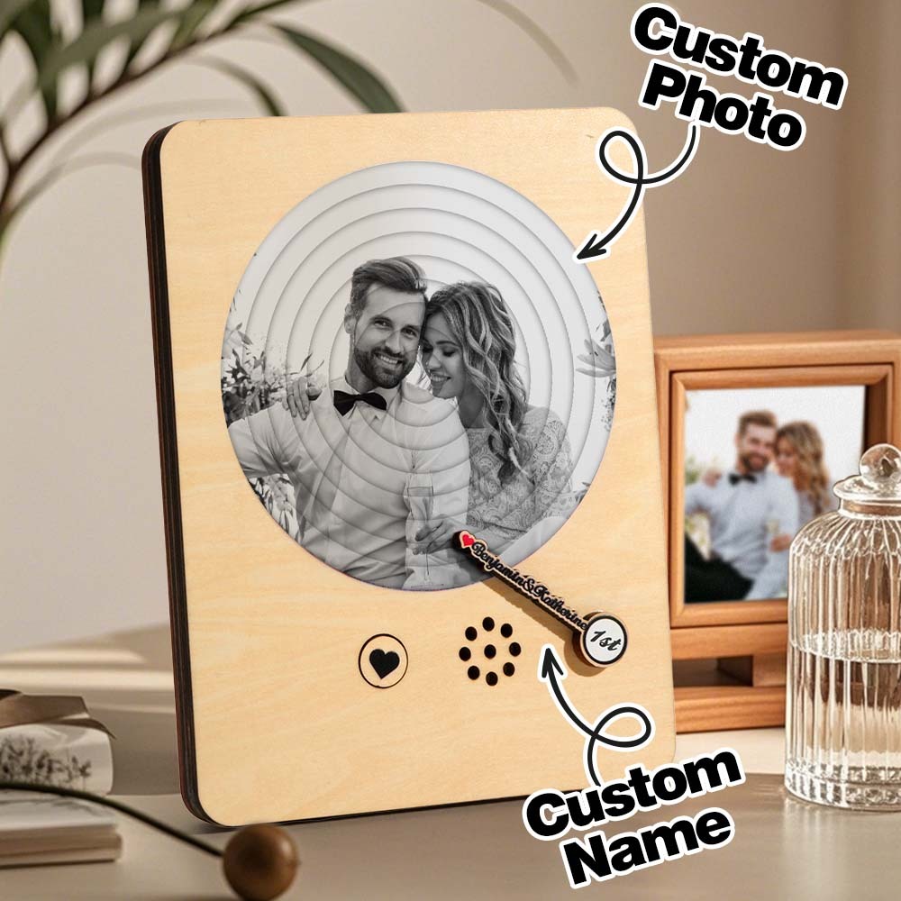 Personalized Photo Wooden Album Music Record Player Wedding Anniversary Gift for Couples - soufeelmy