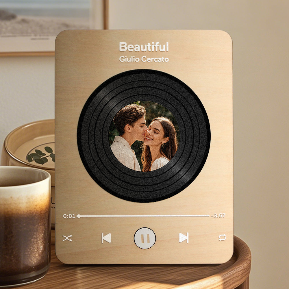 Personalized Photo Wooden Music Record Player Wedding Anniversary Gift for Couples - soufeelmy