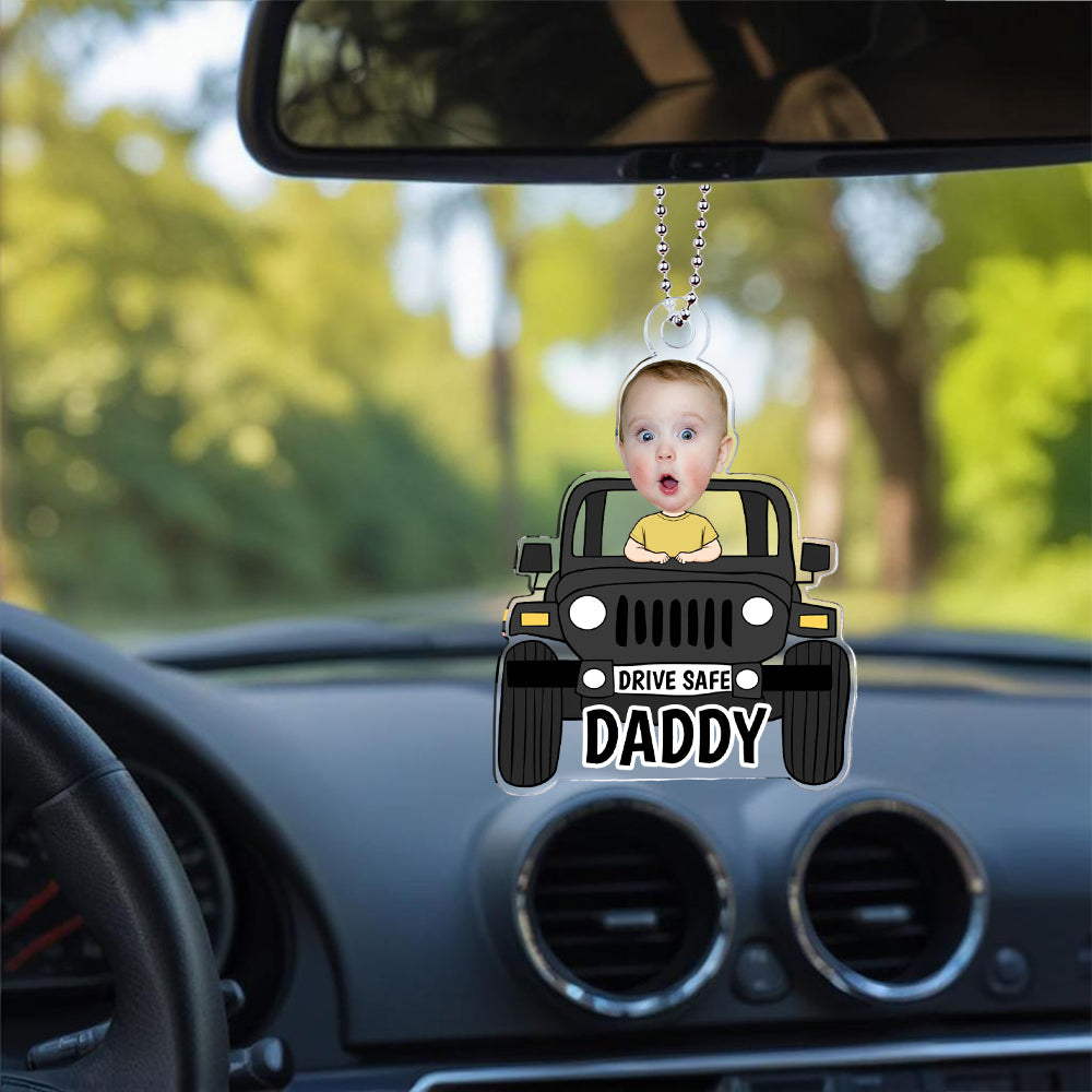 Fathers Day Gifts, Custom Car Photo Ornament For Dad, Drive Safe Daddy Car Hanger, Car Decor, Gift for Dad, Drive Safe Ornament, Daddy Gifts - soufeelmy