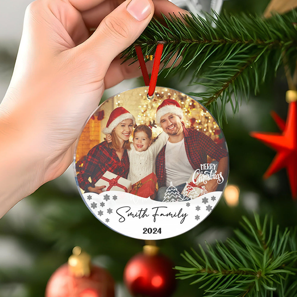 Personalized Photo Christmas Ornament with Family Name Christmas Ornament Gifts for Family - soufeelmy