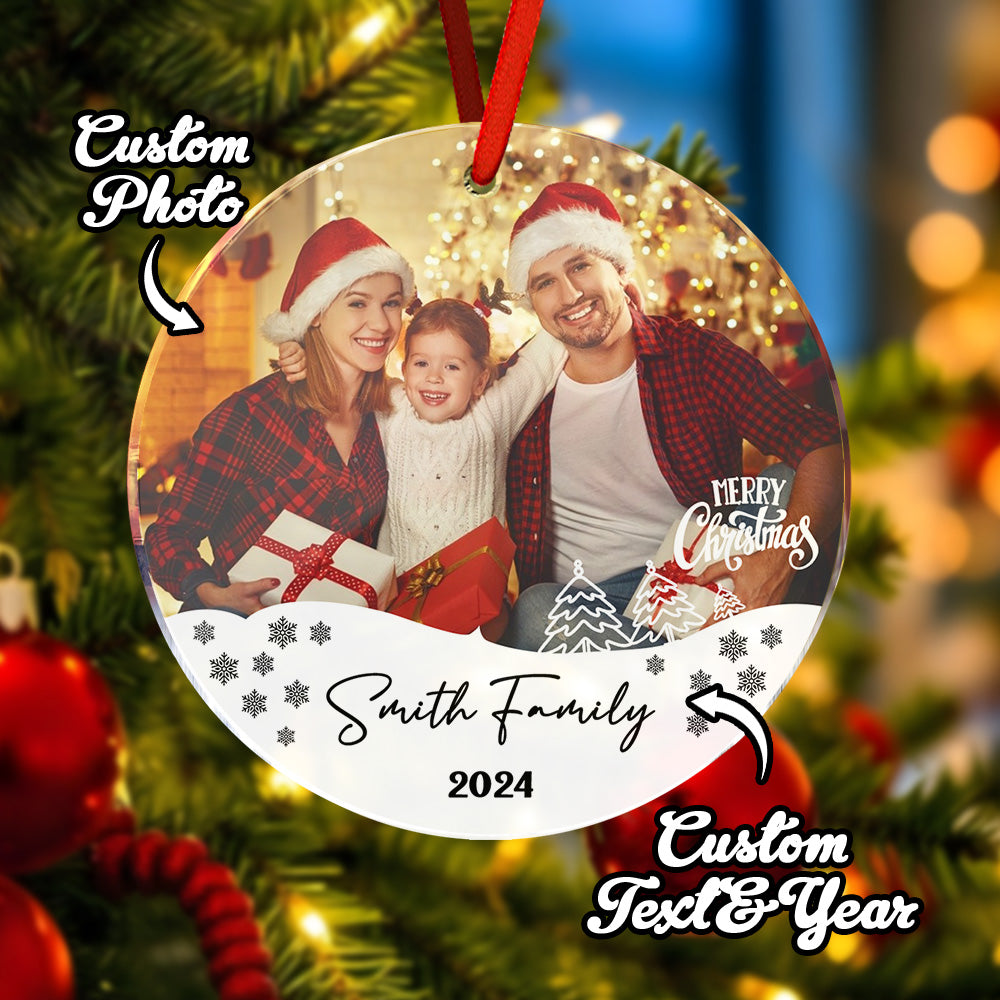 Personalized Photo Christmas Ornament with Family Name Christmas Ornament Gifts for Family - soufeelmy