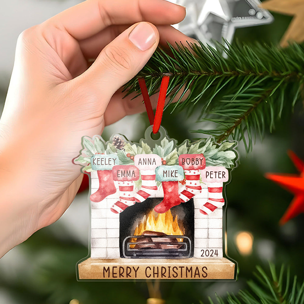 Personalized Family Christmas Ornament with Name Fireplace Stocking Ornament Gift for Family - soufeelmy