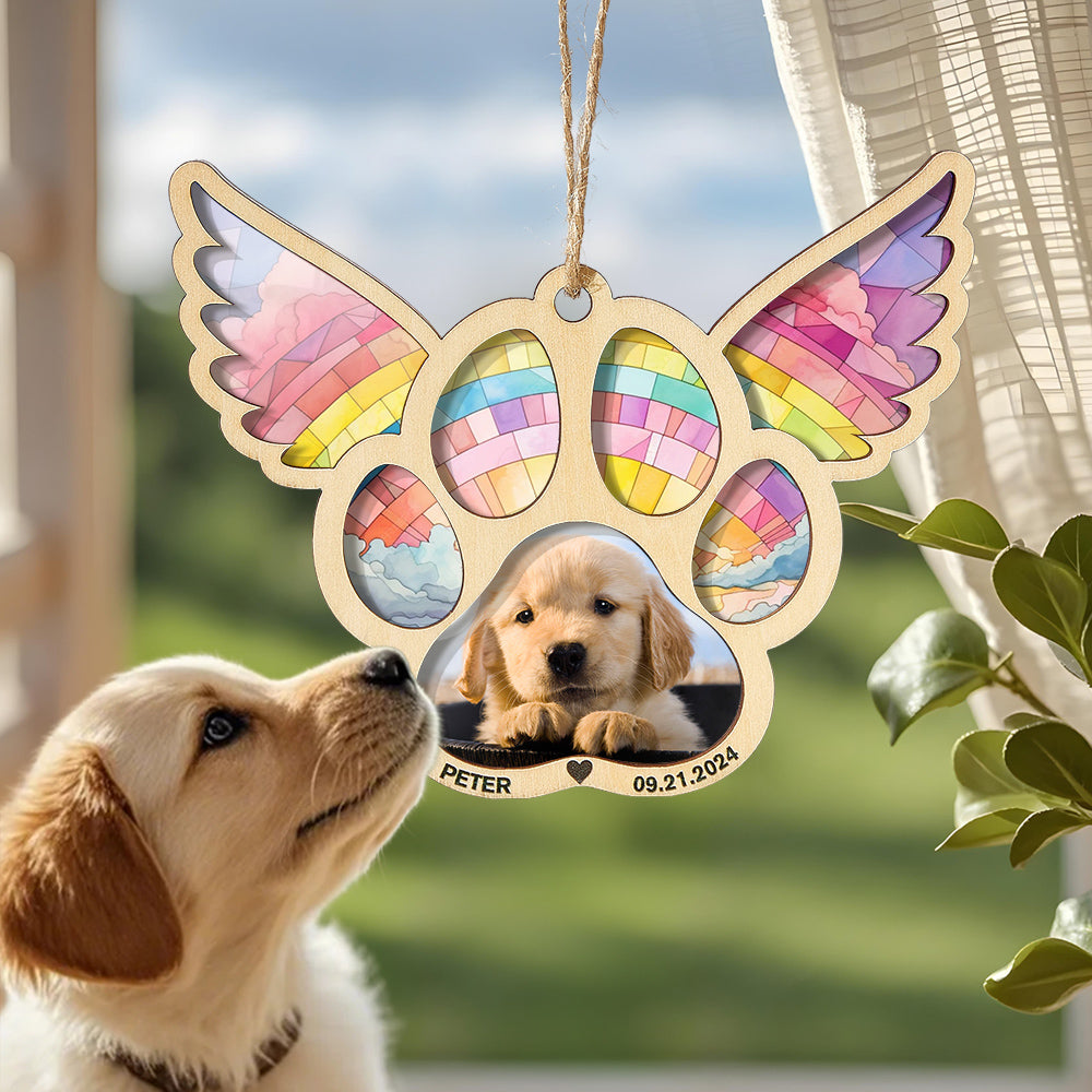 Personalized Pet Suncatcher Ornament with Photo Paw Print Ornament Memorial Gift for Pet Lovers - soufeelmy
