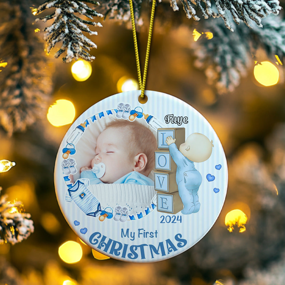 Personalized Baby's First Christmas Ornament with Photo Ceramic Christmas Ornament for Newborn Gift - soufeelmy