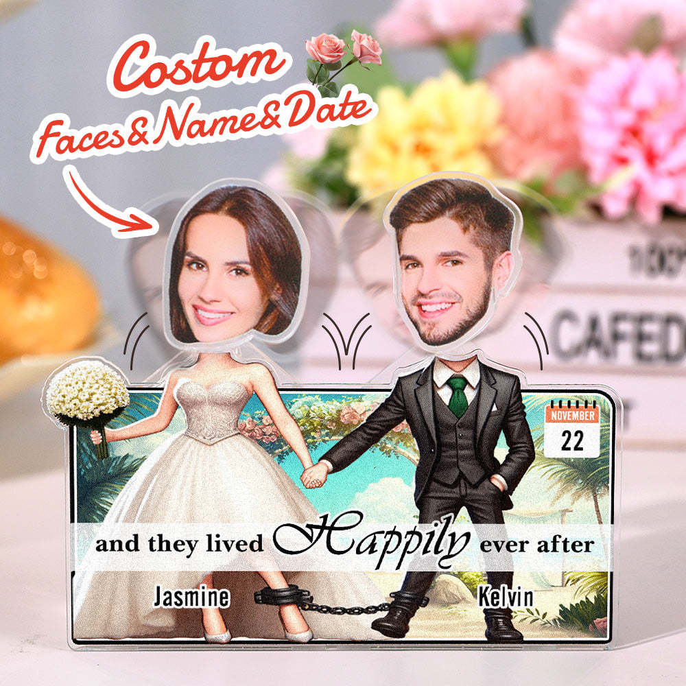 Personalized Face Newlywed Couple Shaking Head Standee Gift for Newlyweds - soufeelmy
