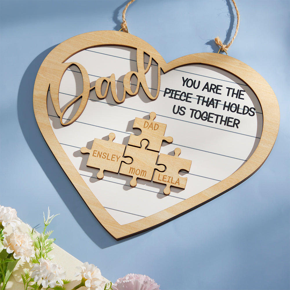 Custom Engraved Ornament Heart Shape Puzzle Pieces Gifts for Dad - soufeelmy