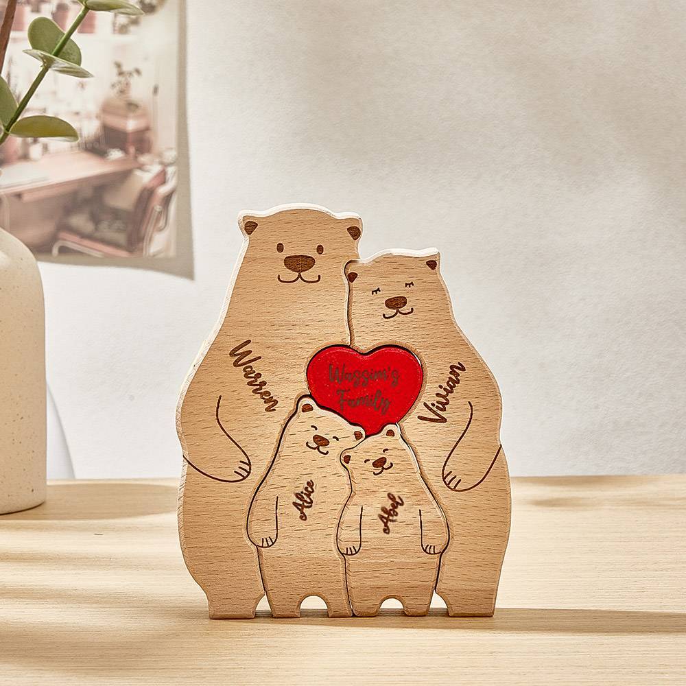 Personalized Wooden Bears Custom Family Member Names Puzzle Home Decor Gifts - soufeelmy