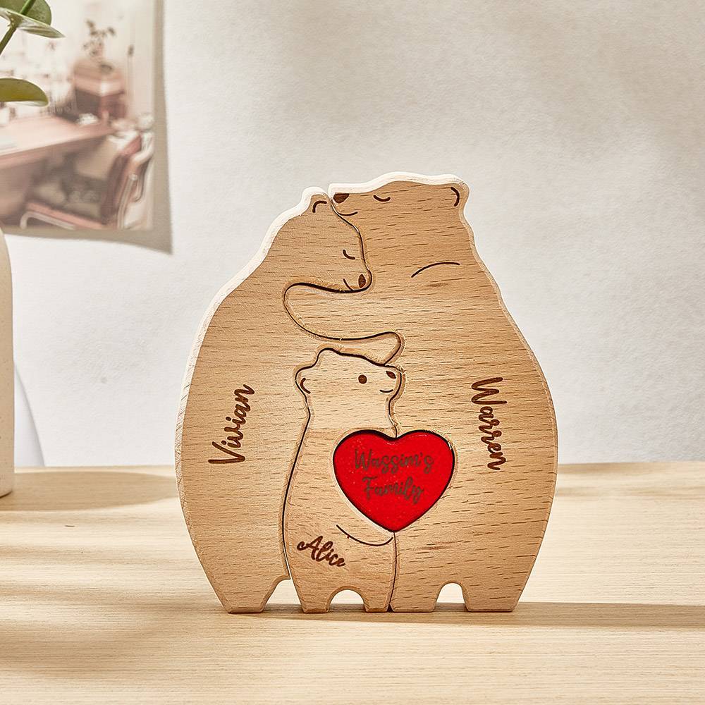 Personalized Wooden Hug Bears Custom Family Member Names Puzzle Home Decor Gifts - soufeelmy
