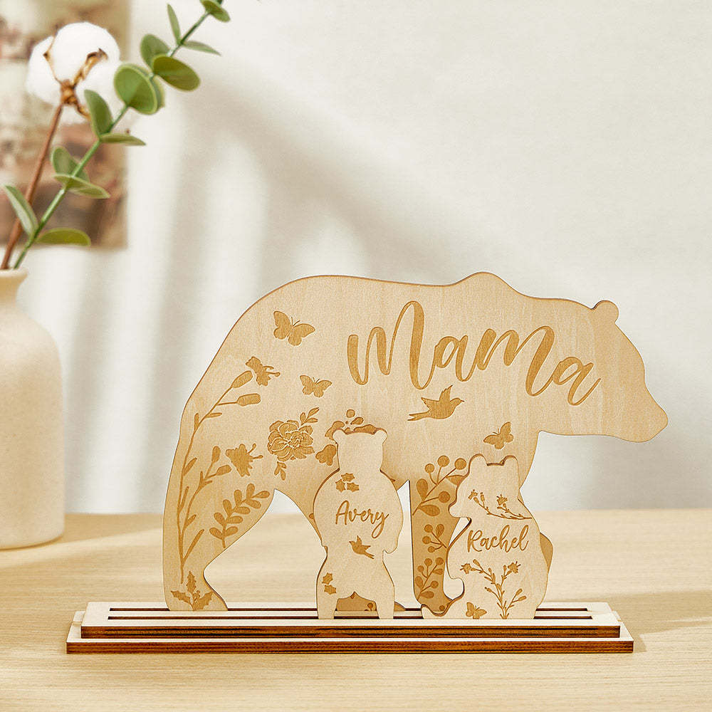 Personalized Mama Bear with Cubs Wood Desk Decor Gift for Mom - soufeelmy