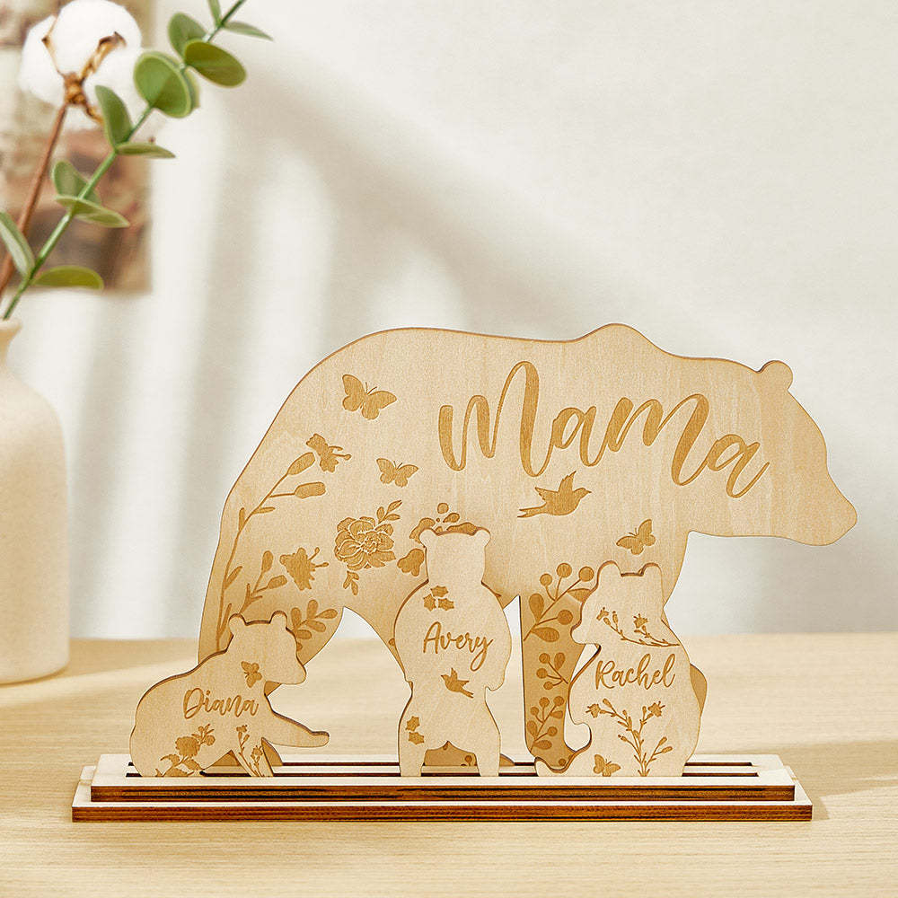 Personalized Mama Bear with Cubs Wood Desk Decor Gift for Mom - soufeelmy