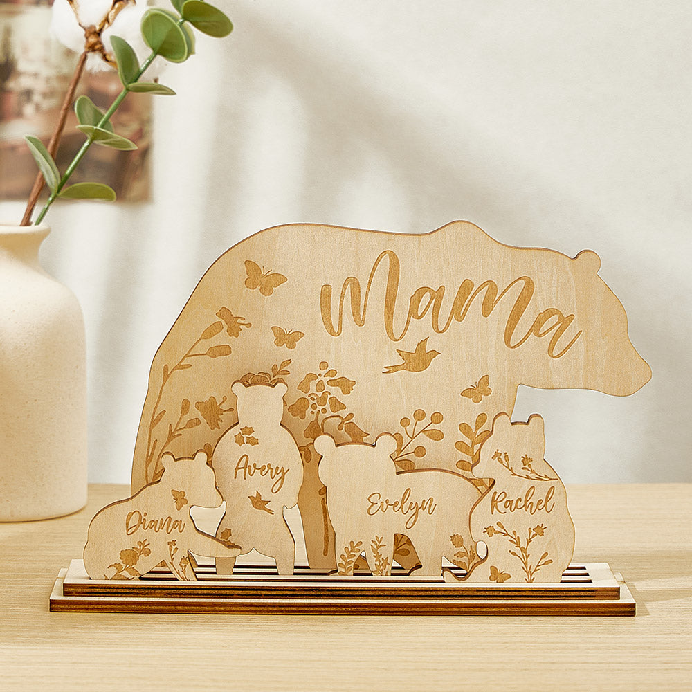 Personalized Mama Bear with Cubs Wood Desk Decor Gift for Mom - soufeelmy