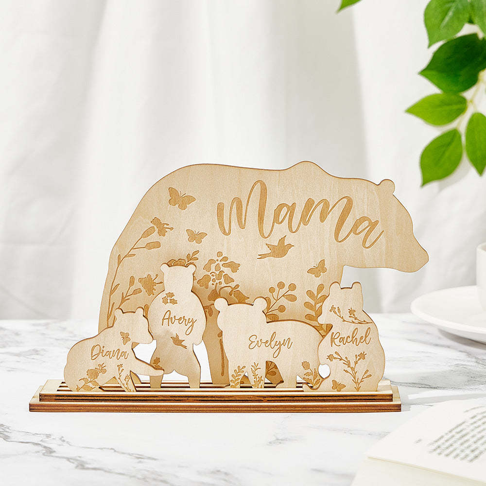 Personalized Mama Bear with Cubs Wood Desk Decor Gift for Mom - soufeelmy