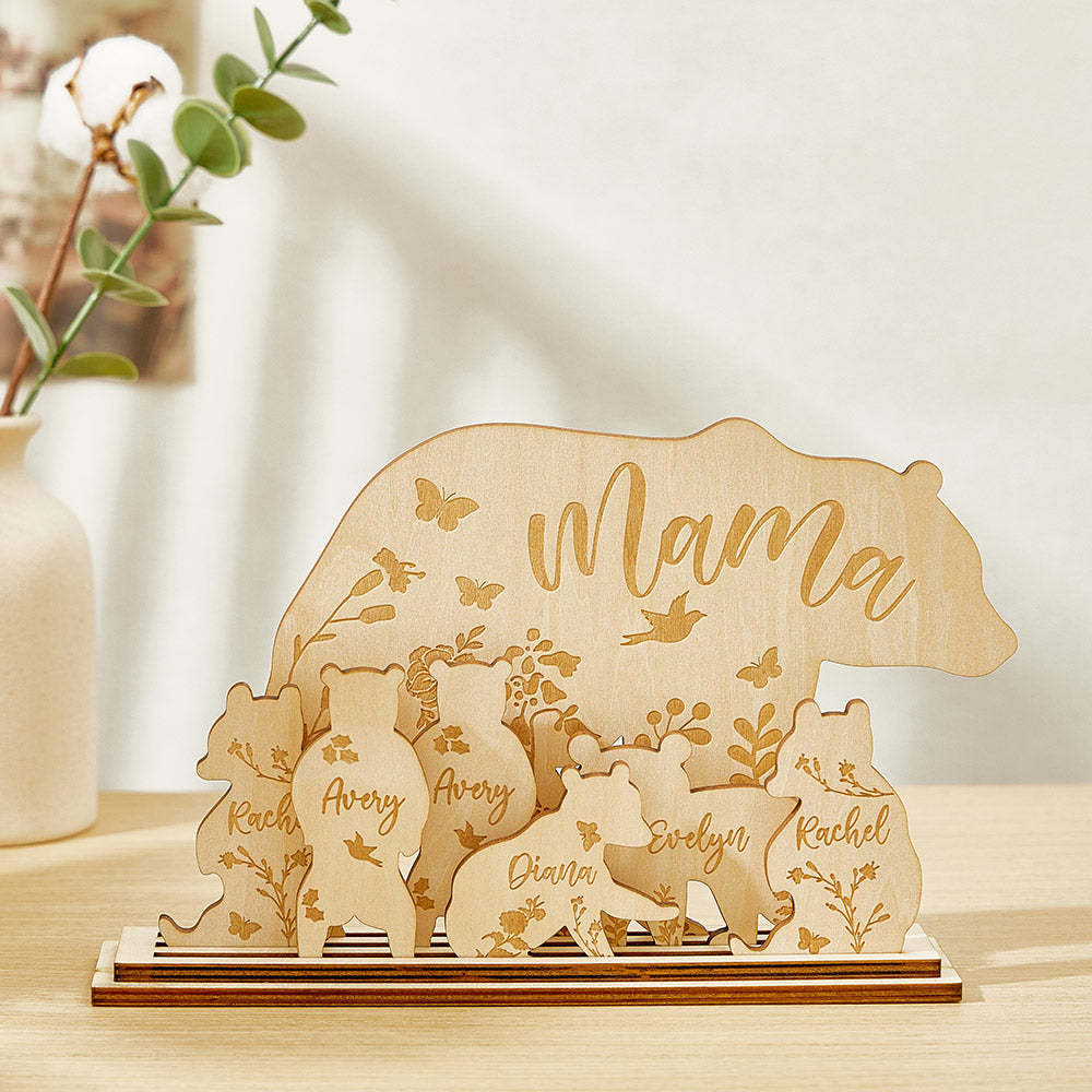 Personalized Mama Bear with Cubs Wood Desk Decor Gift for Mom - soufeelmy