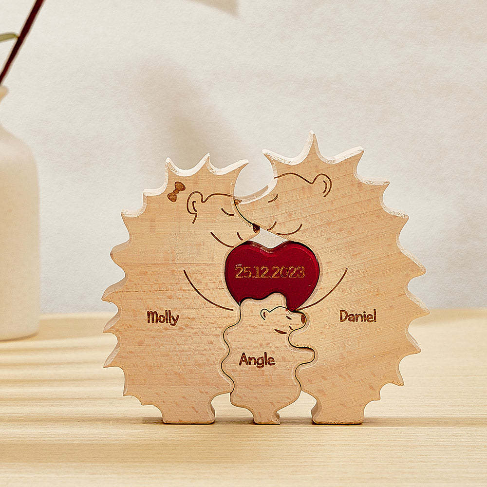 Custom Wooden Hedgehog Puzzle Personalized Hedgehog Family Names Puzzle Home Decor Gifts - soufeelmy