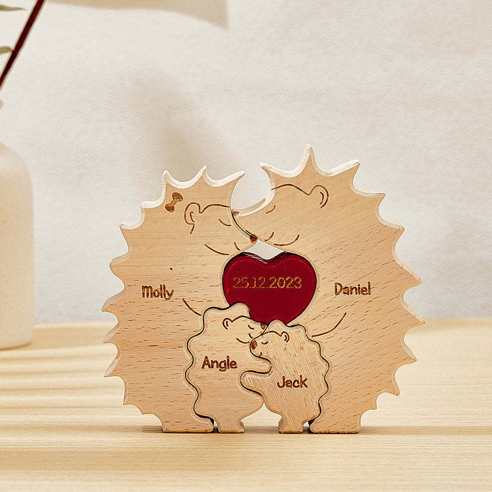 Custom Wooden Hedgehog Puzzle Personalized Hedgehog Family Names Puzzle Home Decor Gifts - soufeelmy
