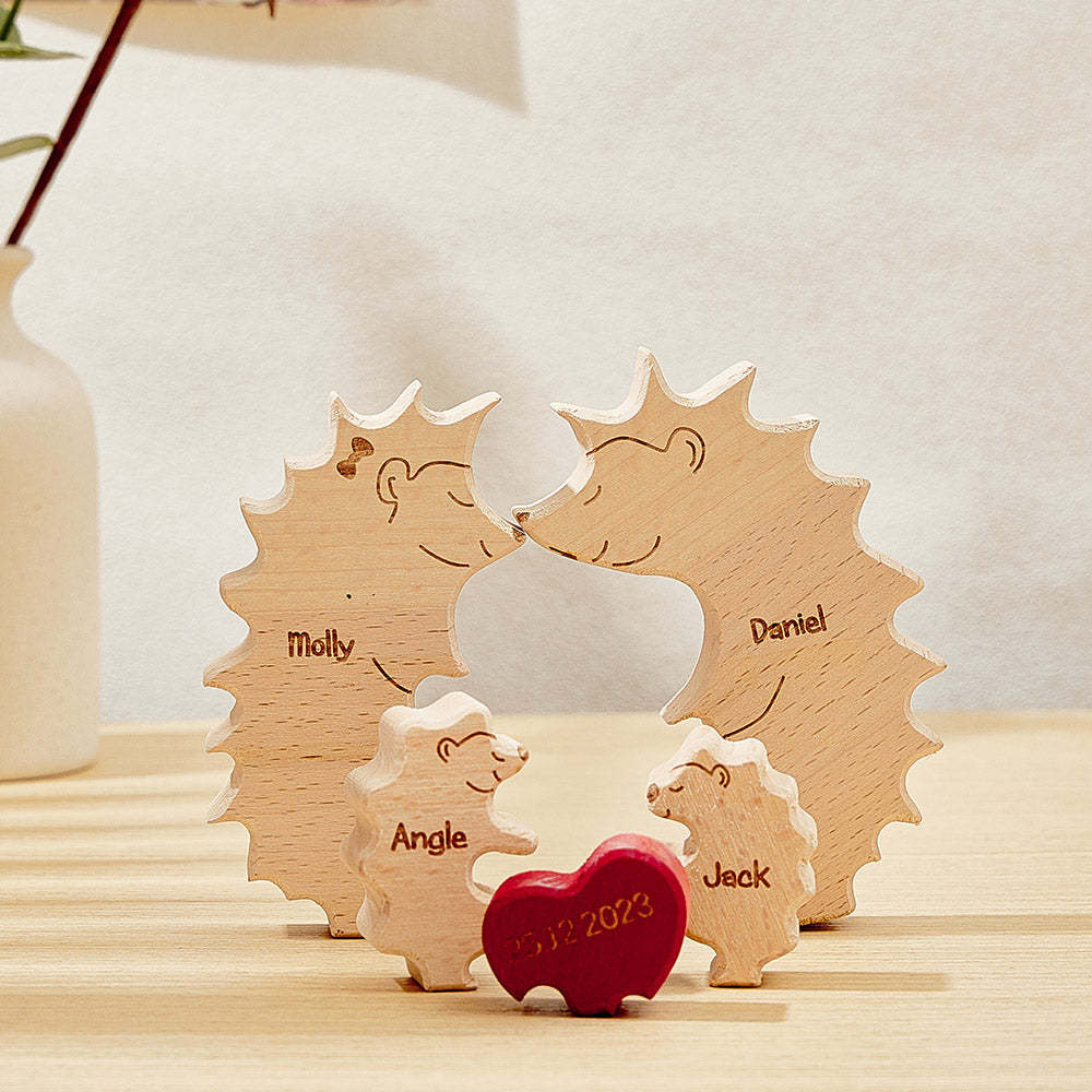 Custom Wooden Hedgehog Puzzle Personalized Hedgehog Family Names Puzzle Home Decor Gifts - soufeelmy