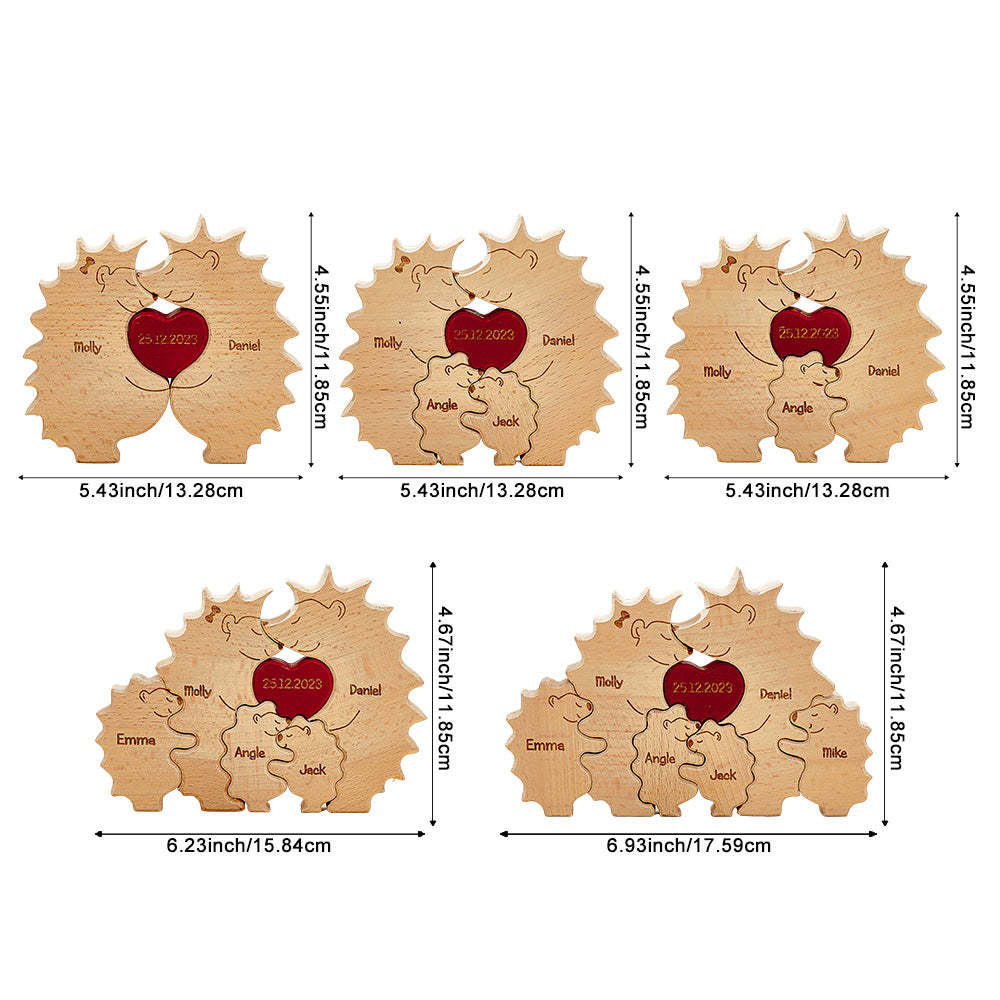 Custom Wooden Hedgehog Puzzle Personalized Hedgehog Family Names Puzzle Home Decor Gifts - soufeelmy