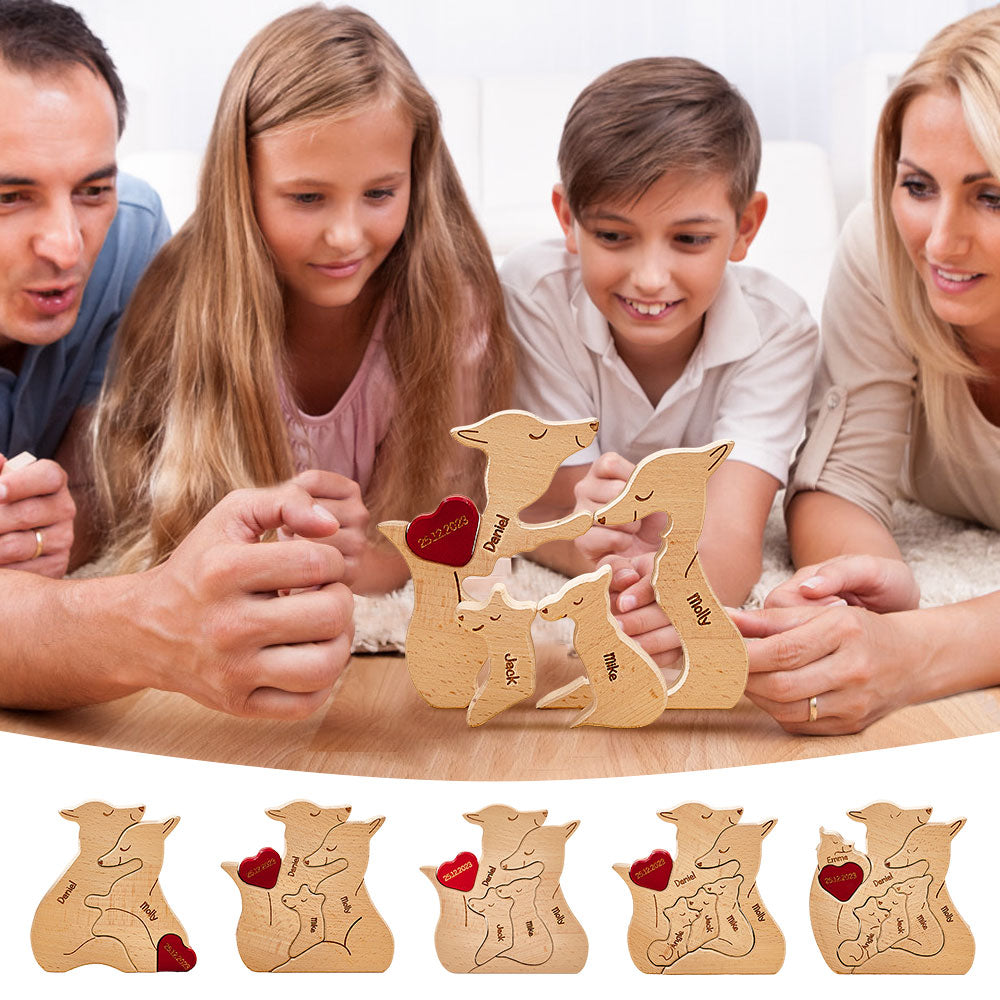 Personalized Wooden Fox Custom Family Member Names Puzzle Home Decor Gifts - soufeelmy