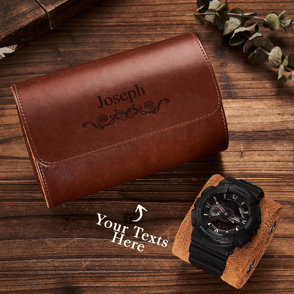 Customized Leather Watch Organizer Roll Storage Box Gift for Him - soufeelmy