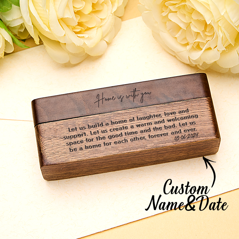 Personalized Engraved Wood Rings Bearer Box with Vow of Happiness Wedding Proposal Gift for Couple - soufeelmy