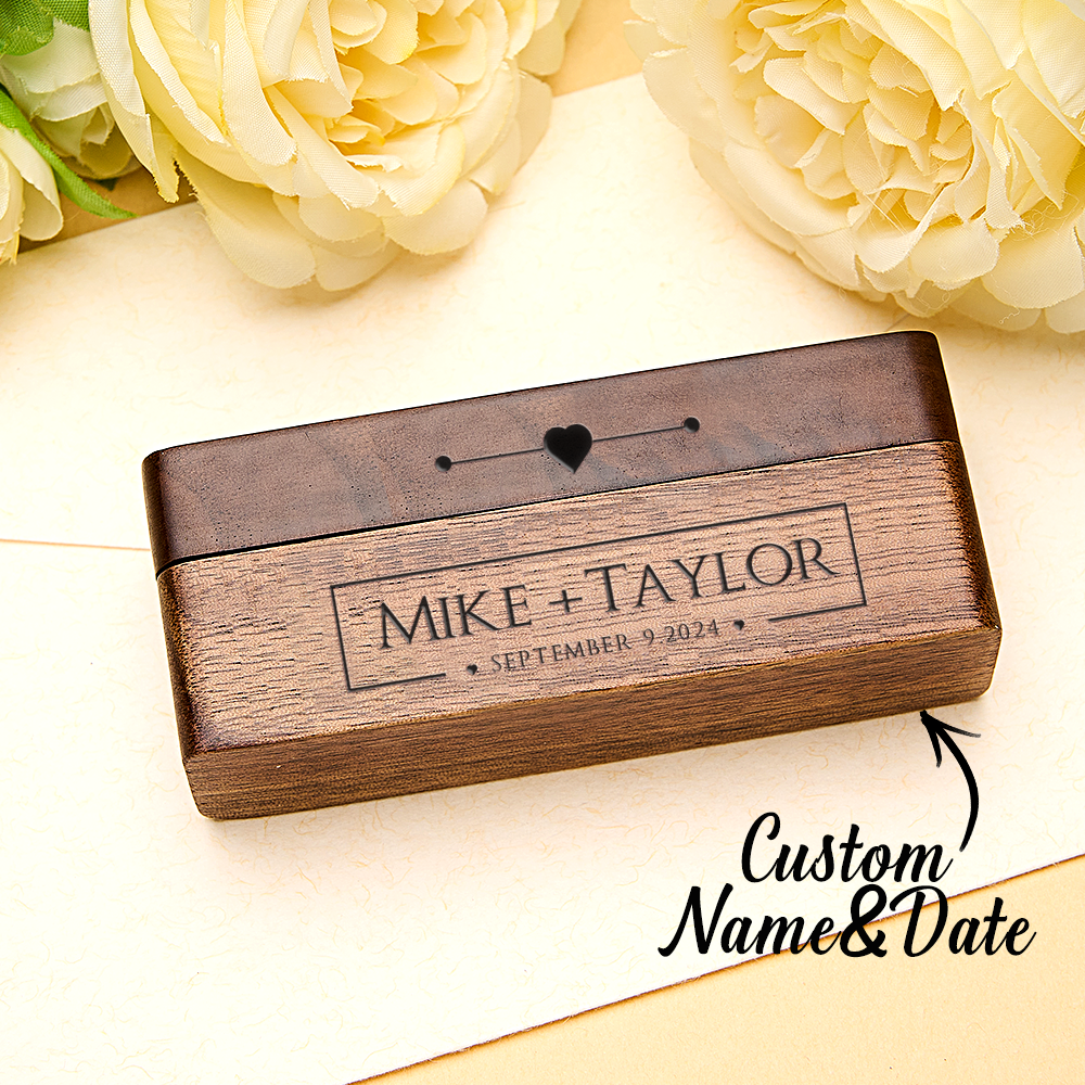 Personalized Engraved Wood Rings Bearer Box with Name and Date Wedding Proposal Gift for Couple - soufeelmy