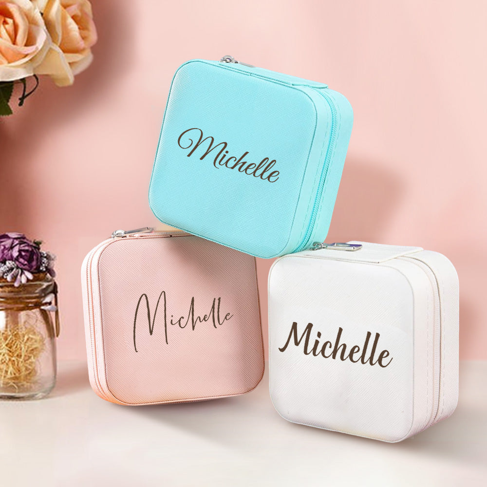 Personalized Name PU Leather Jewelry Box Jewelry Organizer Gifts for Her - soufeelmy