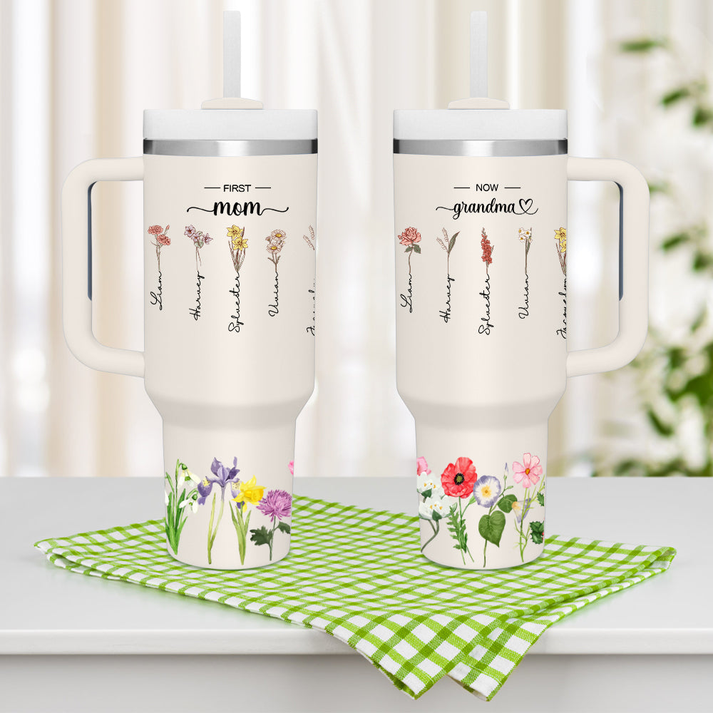 Personalized First Mom Now Grandma 40oz Tumbler with Straw Birthday Gift for Grandma - soufeelmy