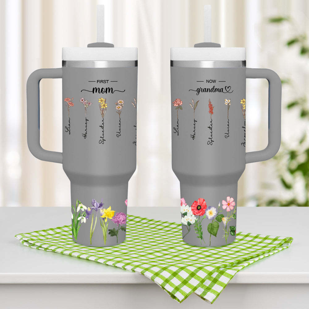 Personalized First Mom Now Grandma 40oz Tumbler with Straw Birthday Gift for Grandma - soufeelmy