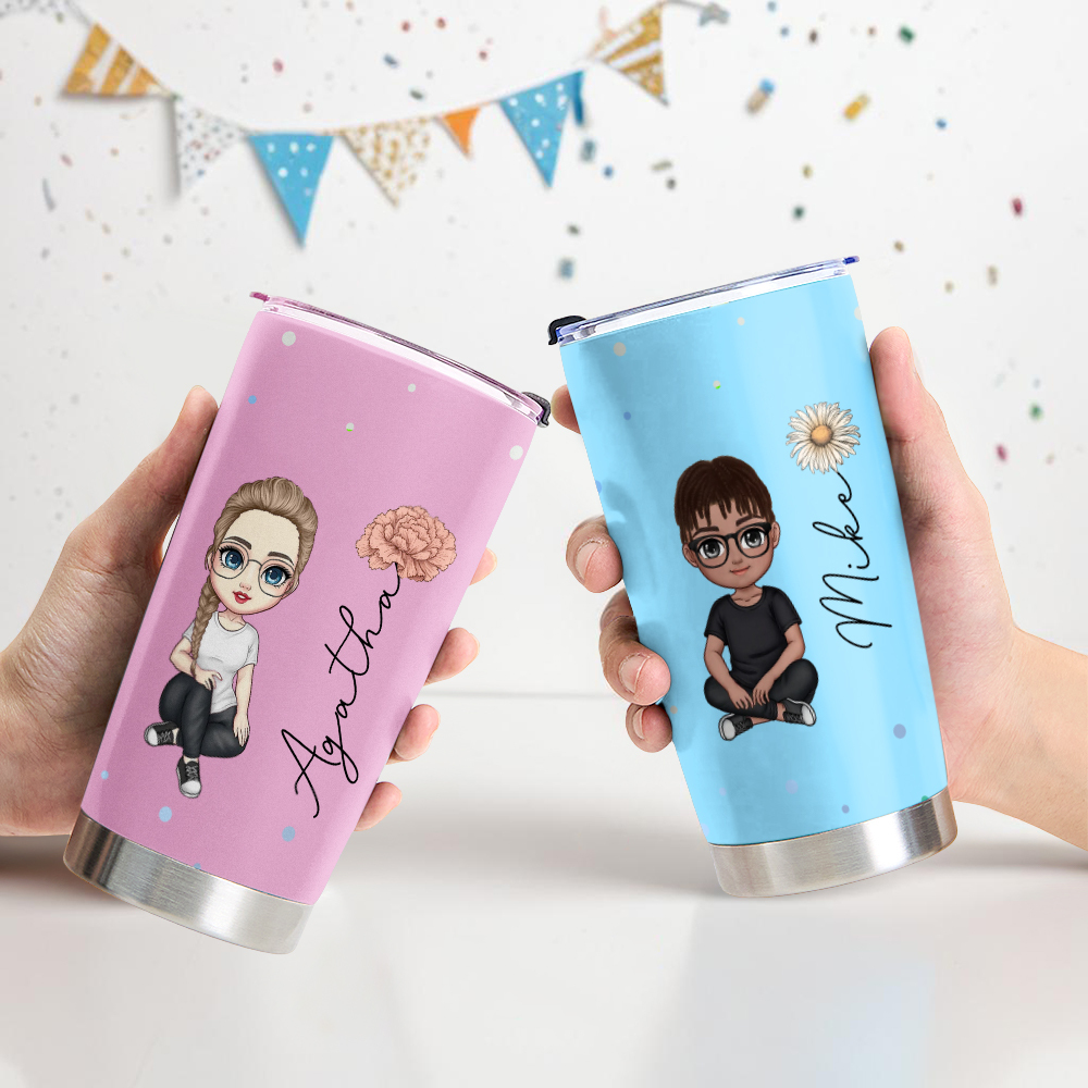 Personalised Cute Cartoon Birth Flower Water Cup Personalised Tumbler Cup Custom Name Cup Back to School Gift for Kids - soufeelmy