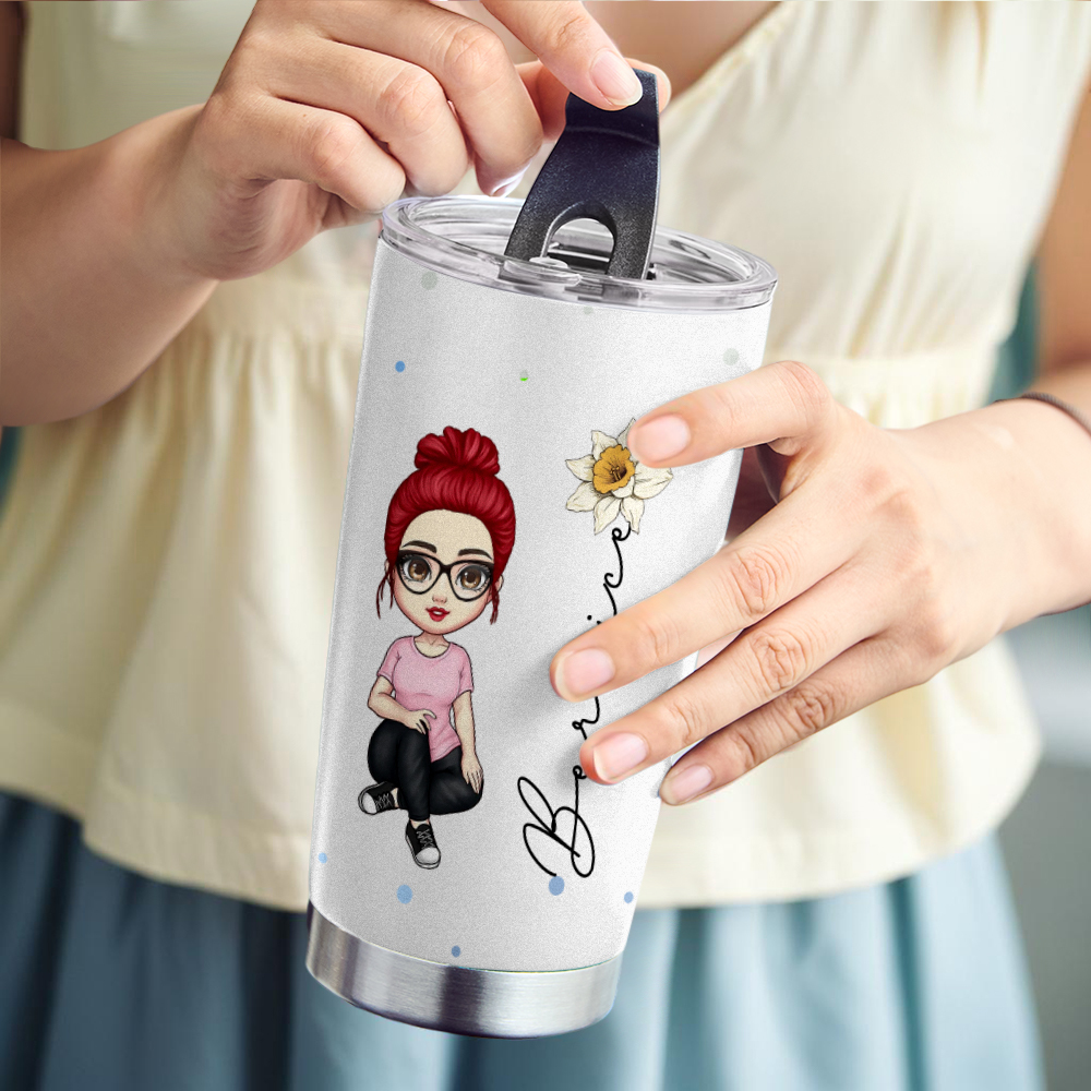 Personalised Cute Cartoon Birth Flower Water Cup Personalised Tumbler Cup Custom Name Cup Back to School Gift for Kids - soufeelmy