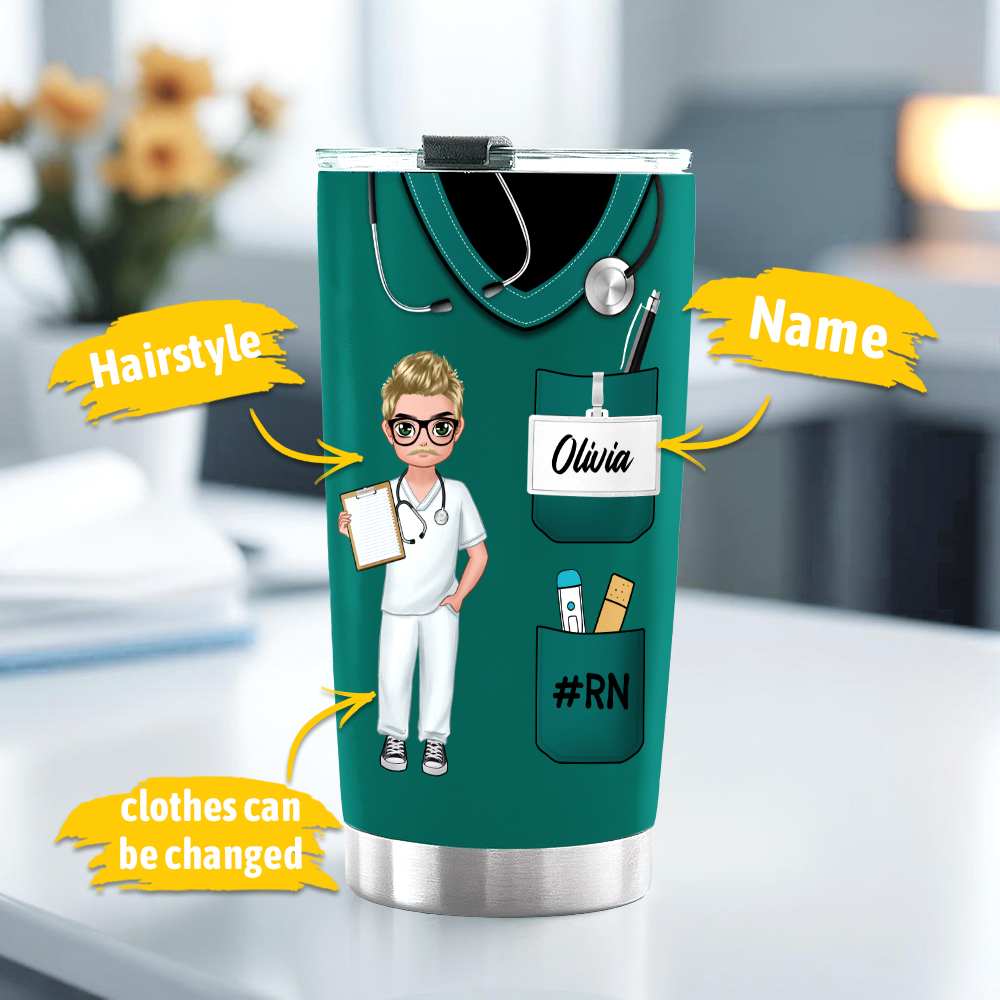 Male Nurse Custom Text and Accessories Tumbler Cup with Straw Medical Gift for Male Nurse - soufeelmy