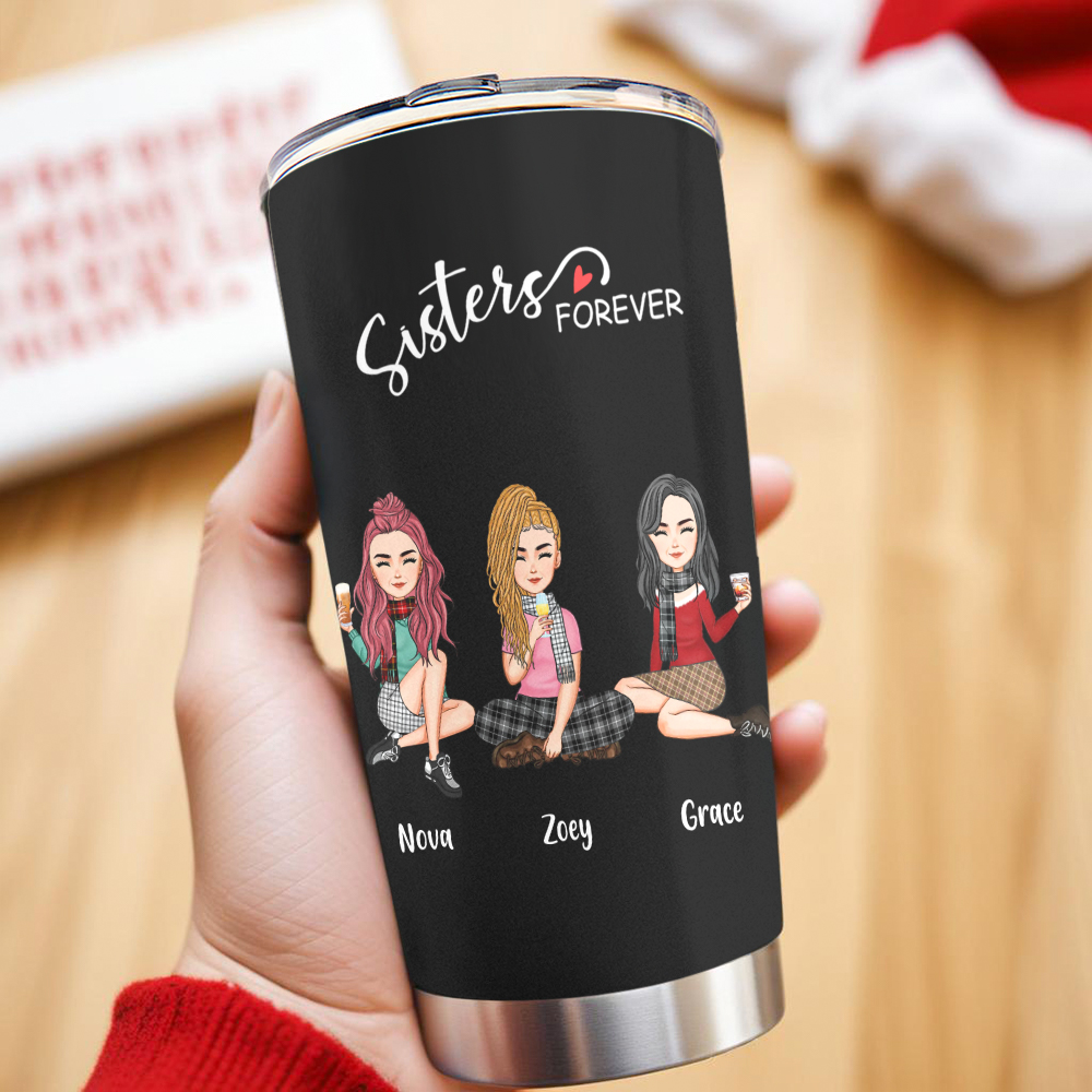 Custom Tumbler Cup with Straw Custom Text and Accessories Tumbler Besties Forever Christmas Gifts - soufeelmy