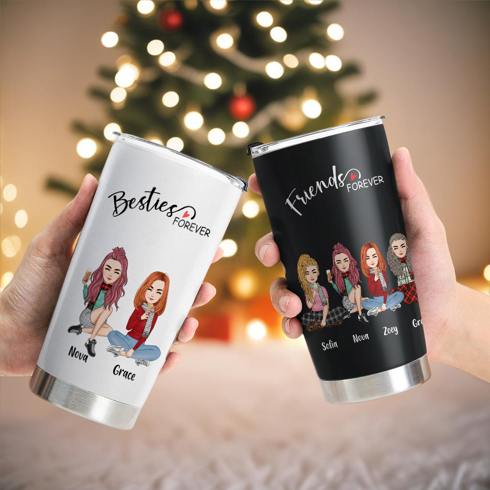 Custom Tumbler Cup with Straw Custom Text and Accessories Tumbler Besties Forever Christmas Gifts - soufeelmy