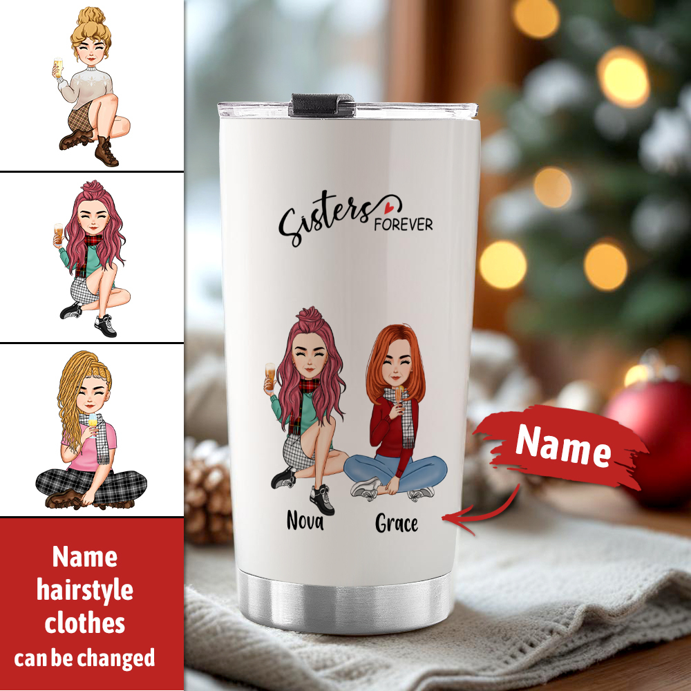 Custom Tumbler Cup with Straw Custom Text and Accessories Tumbler Besties Forever Christmas Gifts - soufeelmy