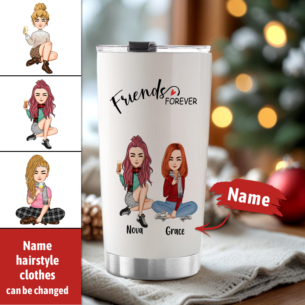 Custom Tumbler Cup with Straw Custom Text and Accessories Tumbler Besties Forever Christmas Gifts - soufeelmy