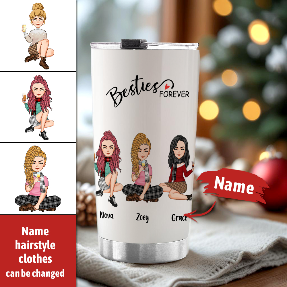 Custom Tumbler Cup with Straw Custom Text and Accessories Tumbler Besties Forever Christmas Gifts - soufeelmy