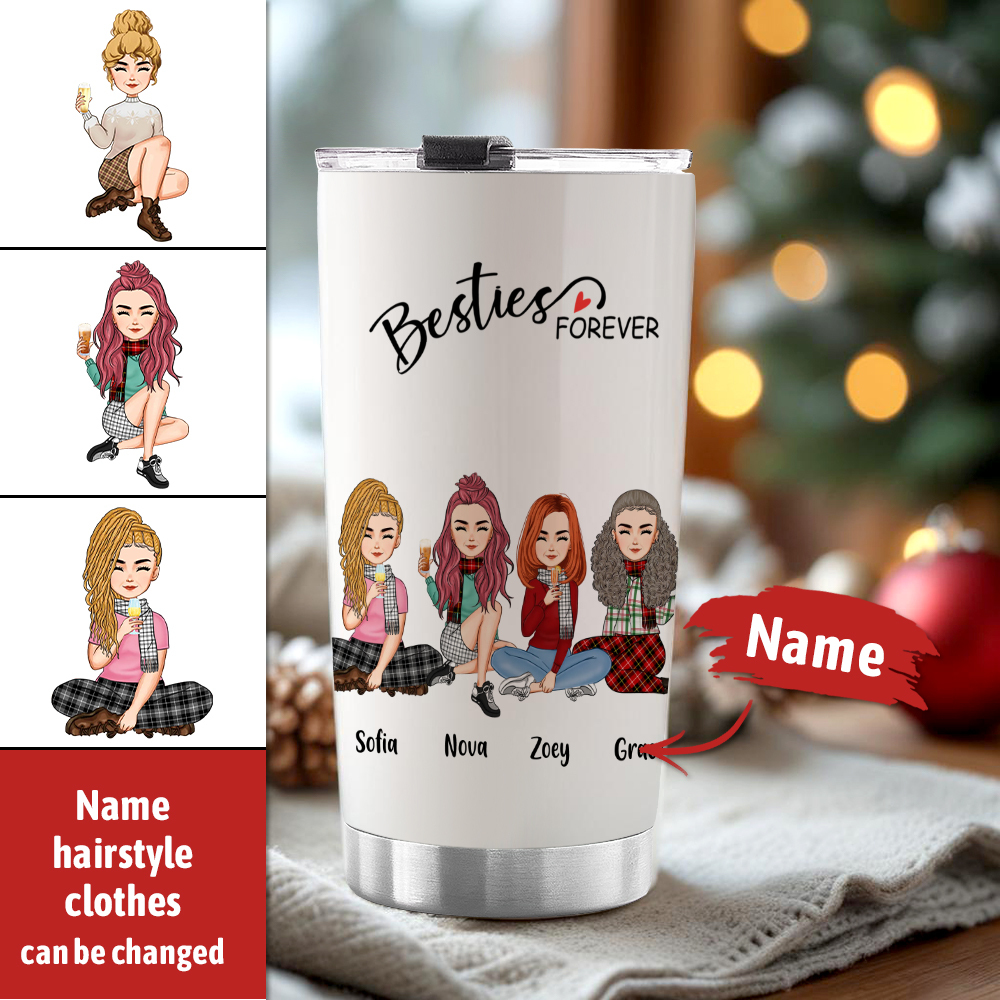 Custom Tumbler Cup with Straw Custom Text and Accessories Tumbler Besties Forever Christmas Gifts - soufeelmy