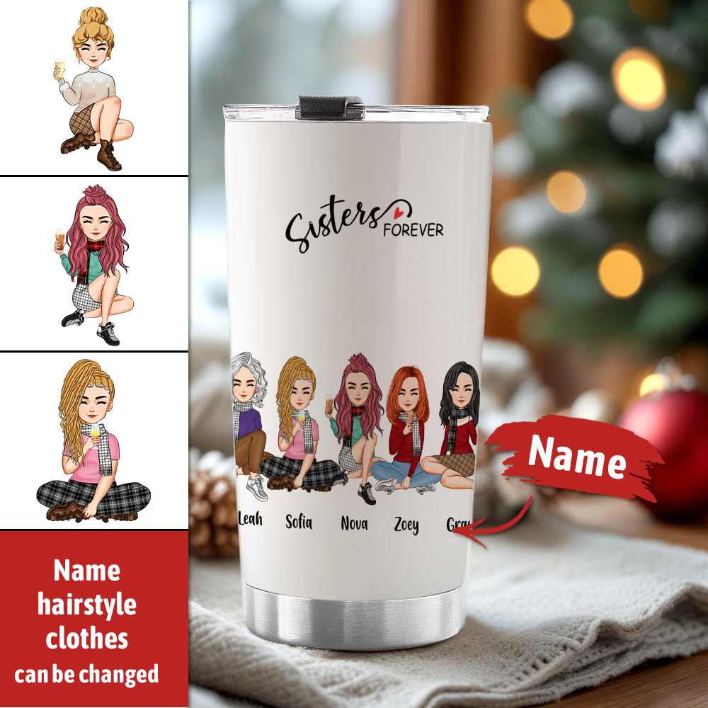 Custom Tumbler Cup with Straw Custom Text and Accessories Tumbler Besties Forever Christmas Gifts - soufeelmy