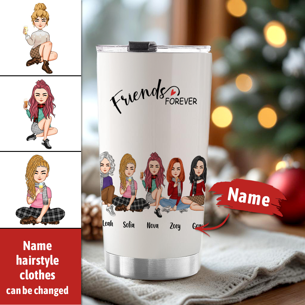Custom Tumbler Cup with Straw Custom Text and Accessories Tumbler Besties Forever Christmas Gifts - soufeelmy