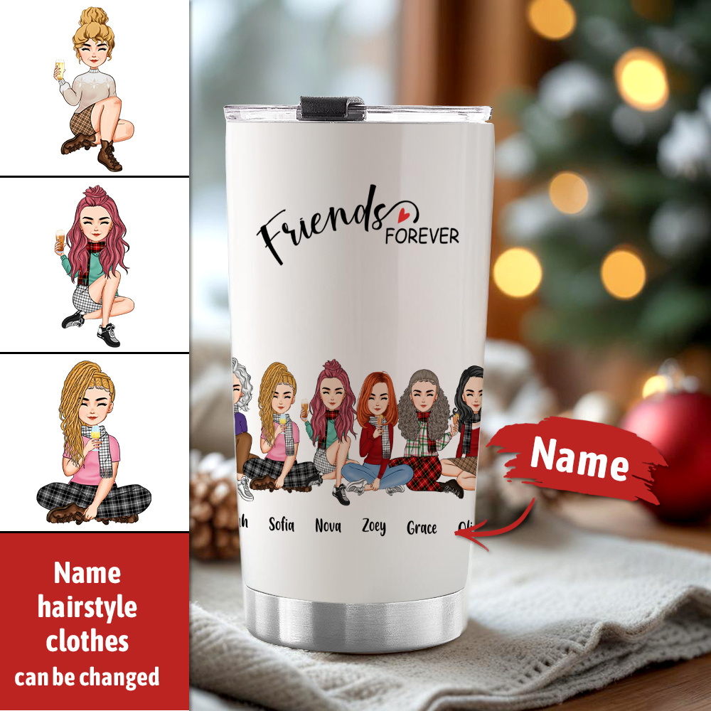 Custom Tumbler Cup with Straw Custom Text and Accessories Tumbler Besties Forever Christmas Gifts - soufeelmy