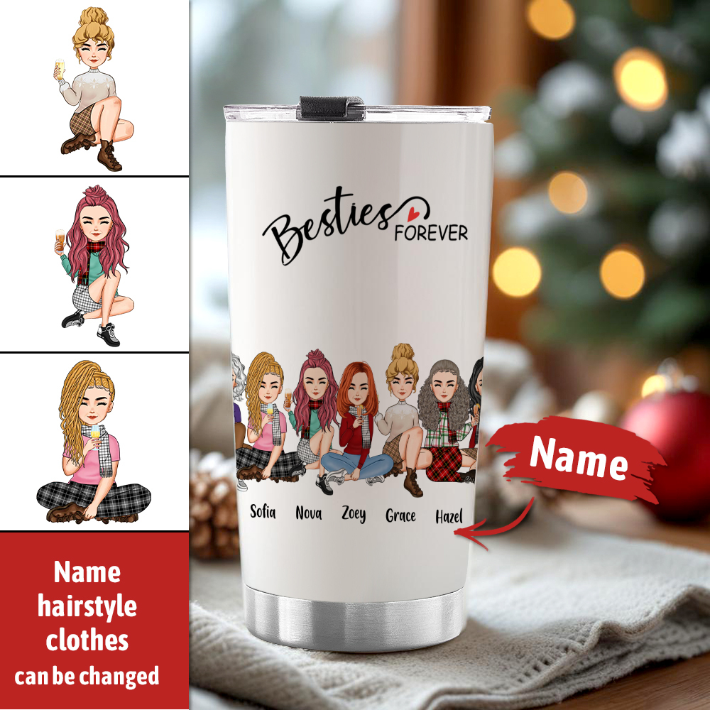 Custom Tumbler Cup with Straw Custom Text and Accessories Tumbler Besties Forever Christmas Gifts - soufeelmy
