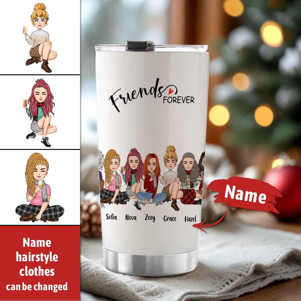 Custom Tumbler Cup with Straw Custom Text and Accessories Tumbler Besties Forever Christmas Gifts - soufeelmy