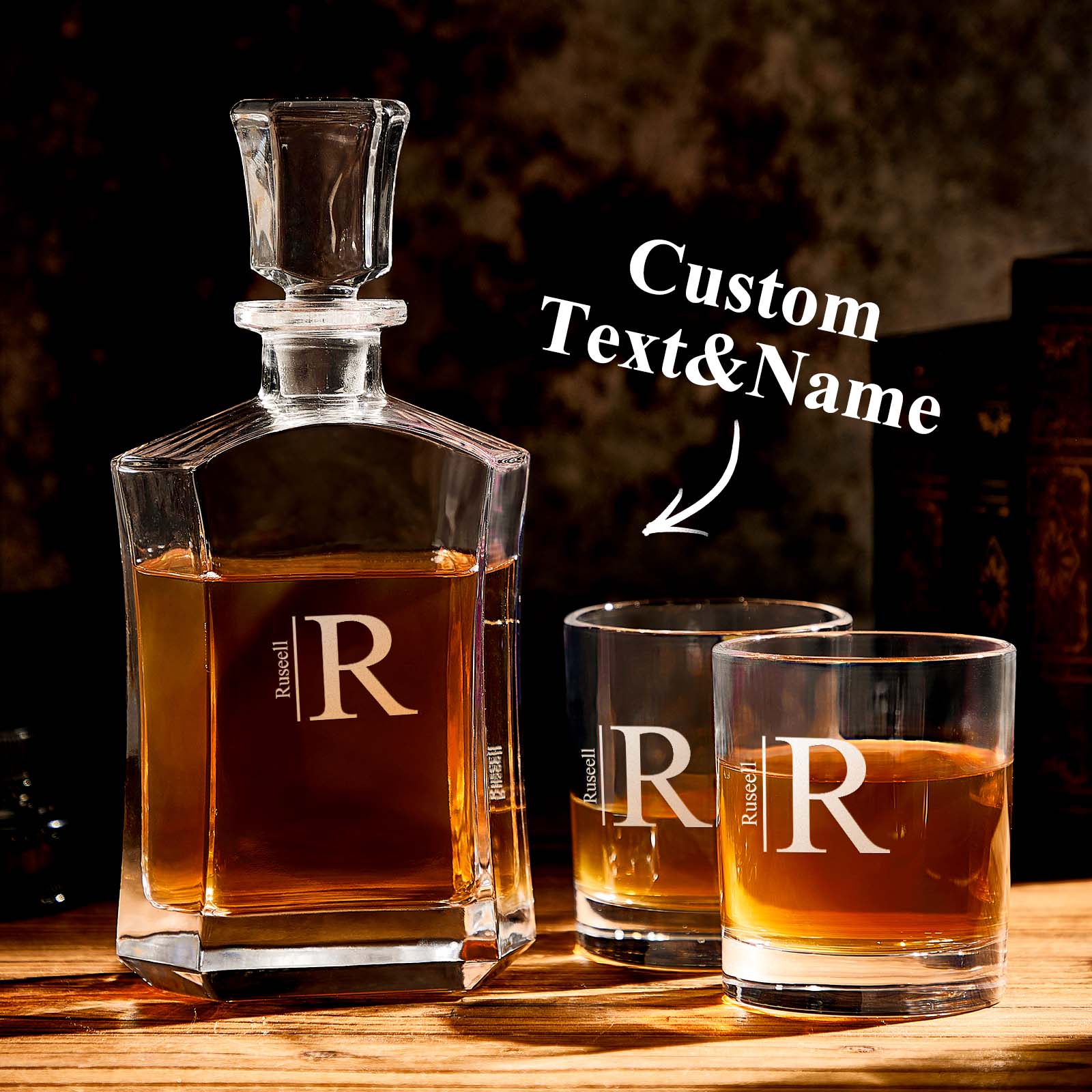 Personalized Decanter Set with 2 Whiskey Glasses Gifts For Friends Gifts For Him - soufeelmy