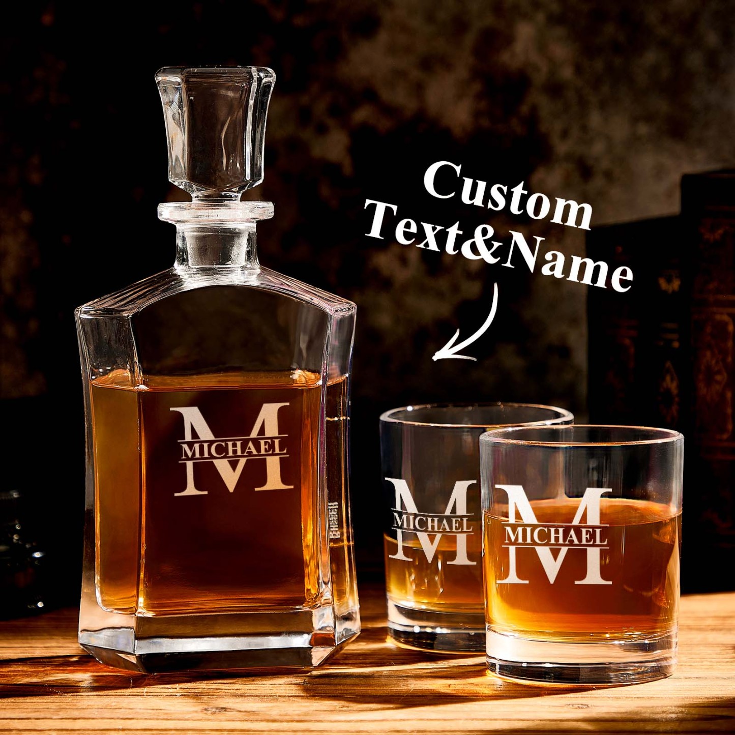 Personalized Decanter Set with 2 Whiskey Glasses Gifts For Friends Gifts For Him - soufeelmy