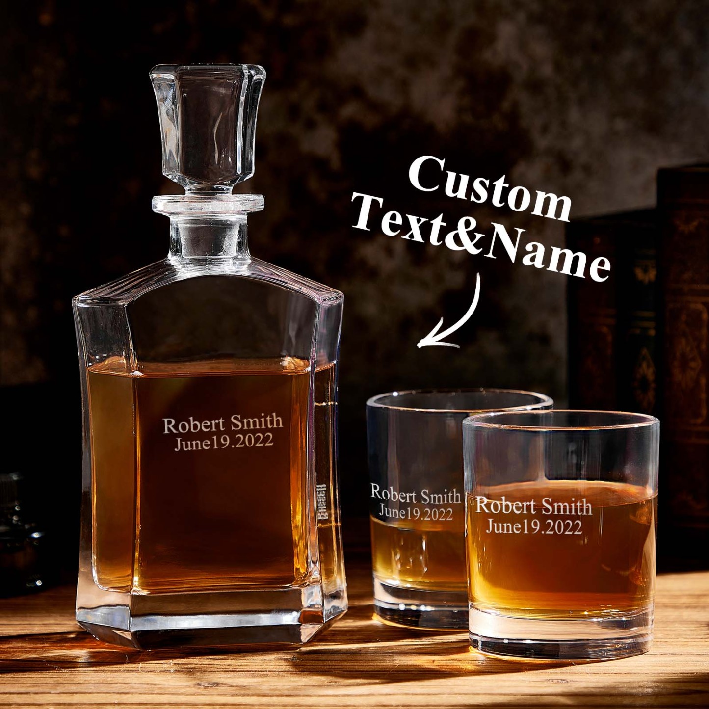 Personalized Decanter Set with 2 Whiskey Glasses Gifts For Friends Gifts For Him - soufeelmy