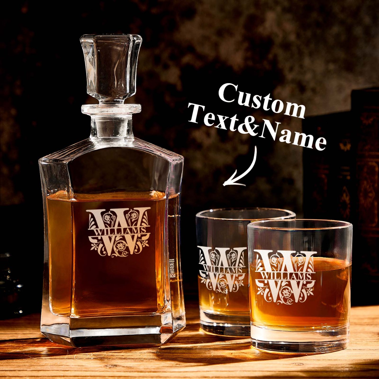 Personalized Decanter Set with 2 Whiskey Glasses Gifts For Friends Gifts For Him - soufeelmy