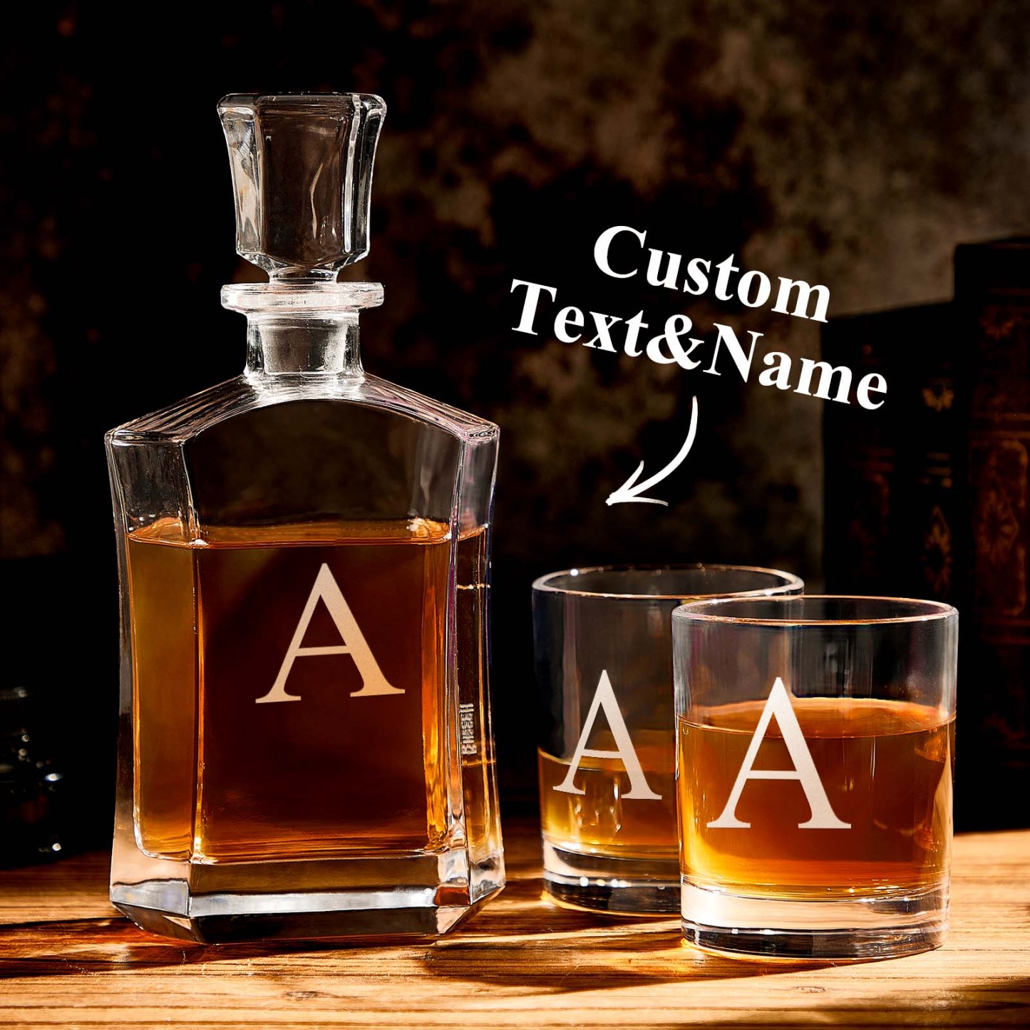 Personalized Decanter Set with 2 Whiskey Glasses Gifts For Friends Gifts For Him - soufeelmy