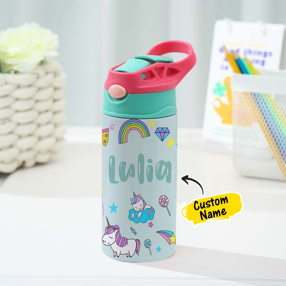 Custom Name Stainless Water Bottle Personalized Name Gift Multi Color Back to School Supplies for Kids - soufeelmy