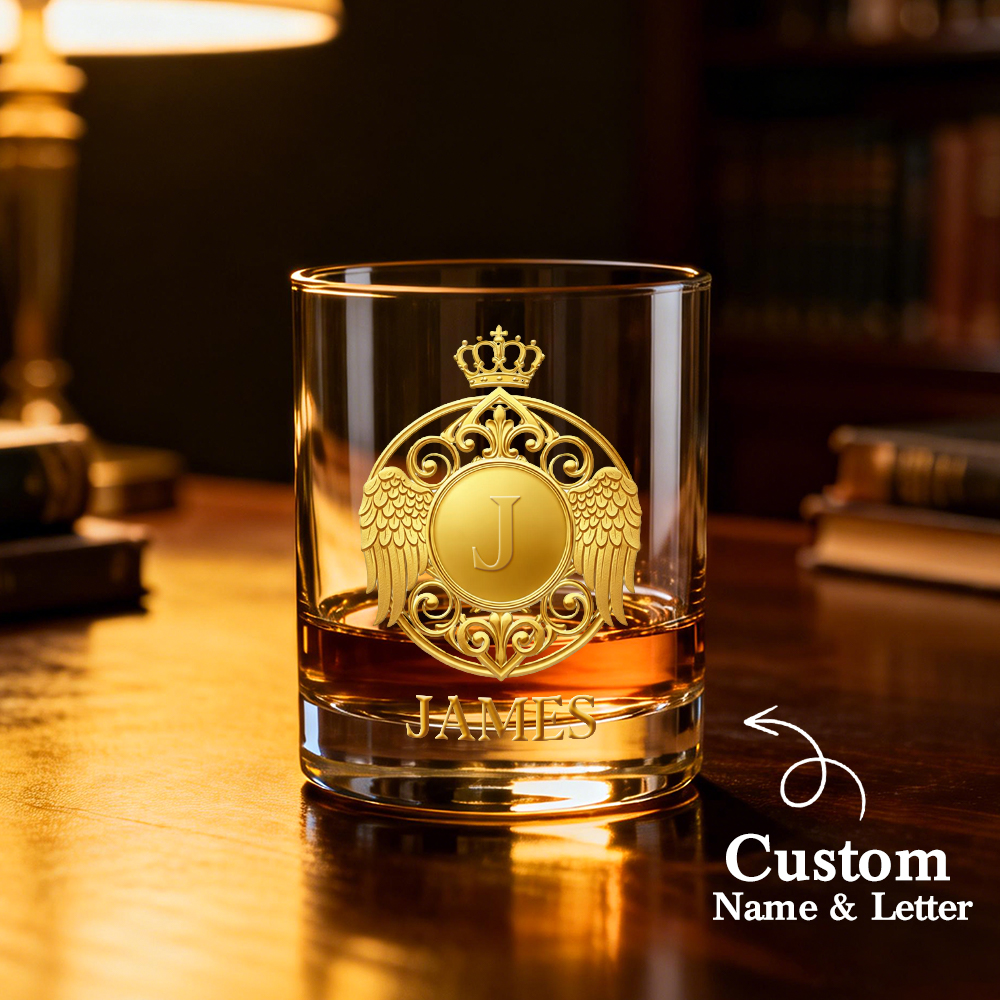 Custom Golden 2D Flat Printing Badge 10 oz Rock Whiskey Glass Birthday Gift - Cheers with Legendary Man - soufeelmy