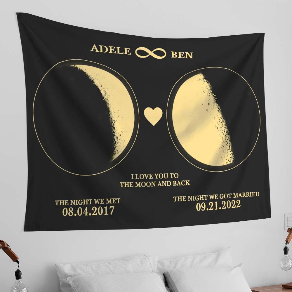 Custom Moon Phase Tapestry Personalized Name and Date Wall Decor Tapestry - soufeelmy